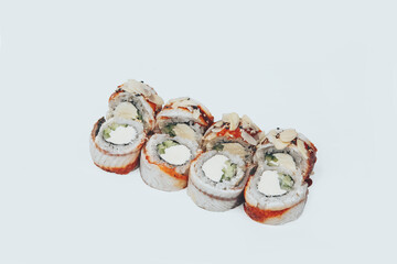 sushi fish rice white background