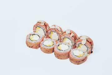 sushi fish rice white background