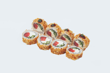 sushi fish rice white background