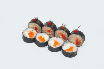 sushi fish rice white background