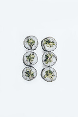 sushi fish rice white background