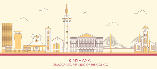 Cartoon Skyline panorama of Kinshasa, Democratic Republic of the Congo - vector illustration