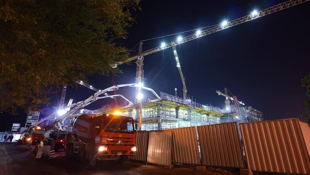 night dubai city hotel working  construction side panorama 4k time lapse uae