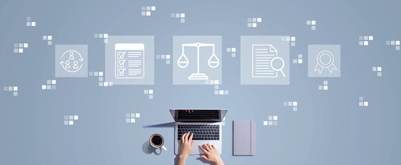 Legal advice service concept with person working with a laptop