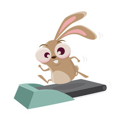 funny cartoon rabbit running on a treadmill
