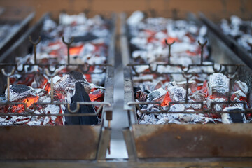 barbecue grill. Brazier with smoldering coal 