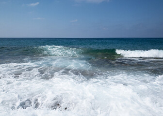 Sea landscape, sea waves crashing against the rocks, Tantura nature reserve, Cyprus 