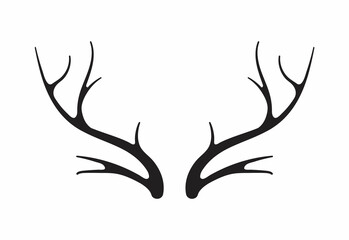 Deer antlers vector. Silhouette of the horns of a wild elk, roe deer on a white background.