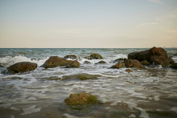 Fototapeta na wymiar Sea. The water's edge on the sea. Small waves on the sea. 