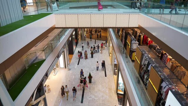 day time singapore city center shopping mall main hall slow motion top panorama 4k 