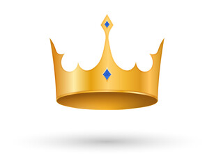 Gold crown icon. Stickers for social networks. Things from Middle Ages historical elements, reward of king or queen. Medieval government concept, empire and state. Cartoon flat vector illustration