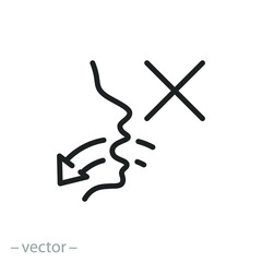 no swallowing icon, do not ingest or no take into, protect from ingestion hazard, thin line web symbol on white background - editable stroke vector illustration eps10