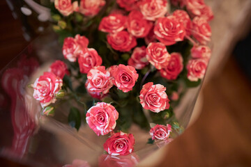 Bouquet of magnificent roses. Festive bouquet. A magnificent bouquet of fresh roses and flowers in full bloom. 
