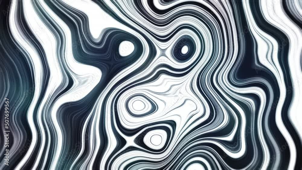 Aufkleber Liquid psychedelic pattern of curved lines. Motion. Moving liquid pattern with curved lines. Spots and curved lines move in psychedelic pattern