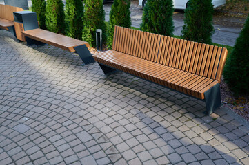 wooden seating in the park for outdoor recreation