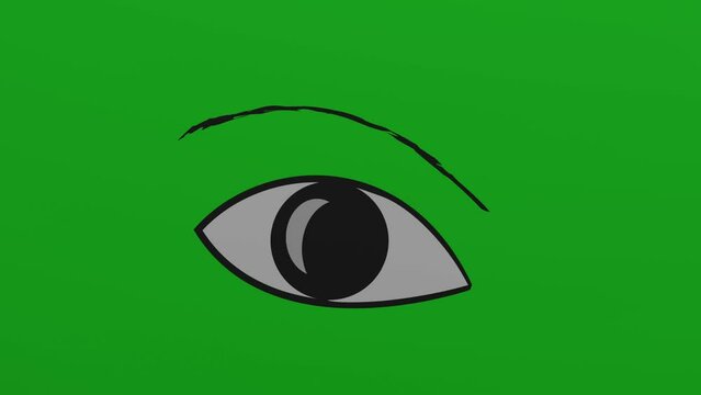 Must see the advertising banner on the green screen. 2d drawing of an eye that rotates in the background, zooms in and appears advertising text Must see in 3d design