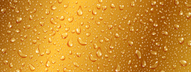Background of small realistic water drops in yellow colors