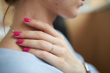 Women's hands. Women's hands with a neat pink manicure. Manicure. Tenderness 