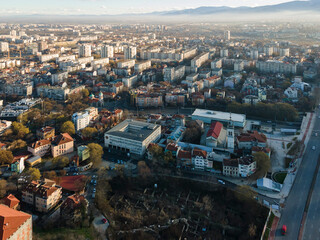 Fototapeta premium Aerial view of City of Plovdiv, Bulgaria
