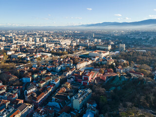 Obraz premium Aerial view of City of Plovdiv, Bulgaria