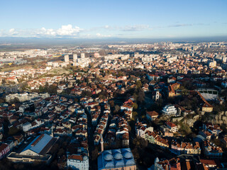 Obraz premium Aerial view of City of Plovdiv, Bulgaria