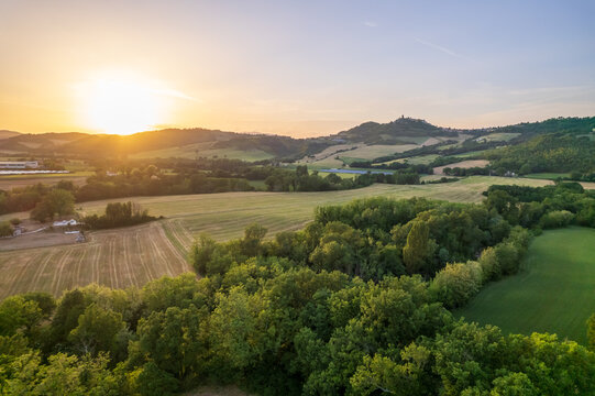 Aerial view of countryside on Marche region in Italy