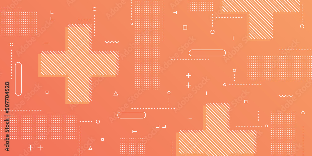 Wall mural modern abstract background with retro memphis elements and orange peach gradient color