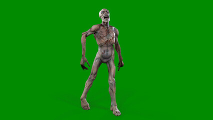 Fantasy character Zombie Undead in epic pose - 3D render on isolated green background