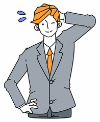 照れ笑いで謙遜するスーツ姿のビジネスマンの男性のイラスト