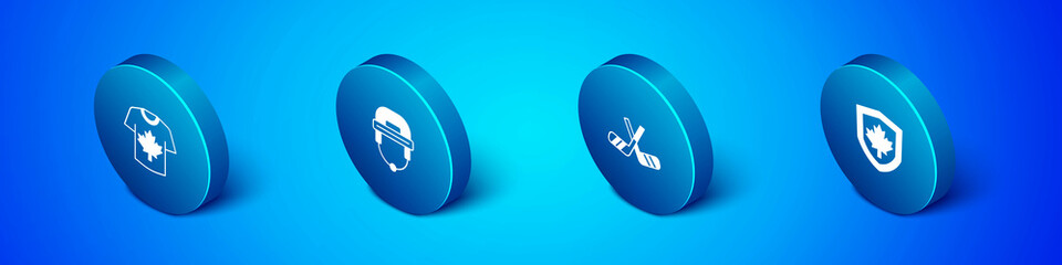 Set Isometric Hockey jersey, Ice hockey sticks, Canada flag on shield and helmet icon. Vector