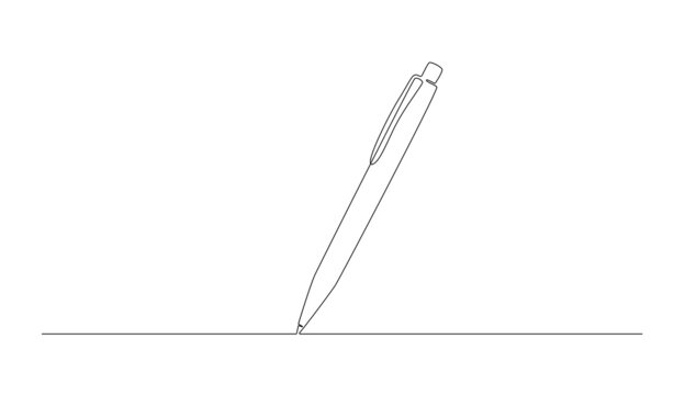 One continuous line drawing of pen writing thin stroke. Pencil symbol of study and education concept in simple linear style. Contour silhouette icon. Doodle vector illustration