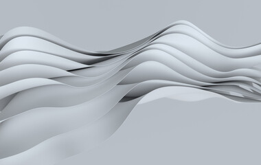 White paper or cotton fabric 3d rendering background with waves and curves. Dynamic wallpaper