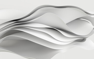 White paper or cotton fabric 3d rendering background with waves and curves.