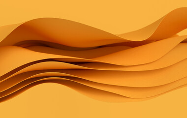 Yellow paper or cotton fabric 3d rendering background with waves and curves. Dynamic wallpaper