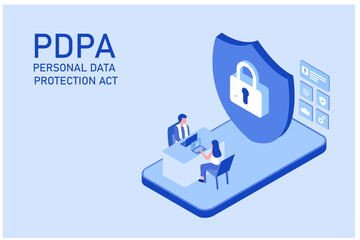 Personal data protection act or PDPA concept, Secure data management and protect data from hacker attacks and padlock icon to internet technology networking vector illustration