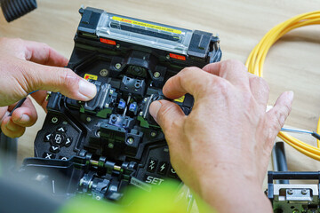 Fiber Optic Fusion Splicing Cable Internet signal and Wire connection with Fiber Optic Fusion...