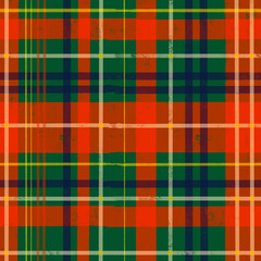 Beautiful hand drawn red and green Christmas style tartan. Seamless pattern of scottish plaid for background. Checkered fabric for wallpaper.