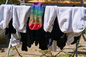 colorful sock, white socks and black socks