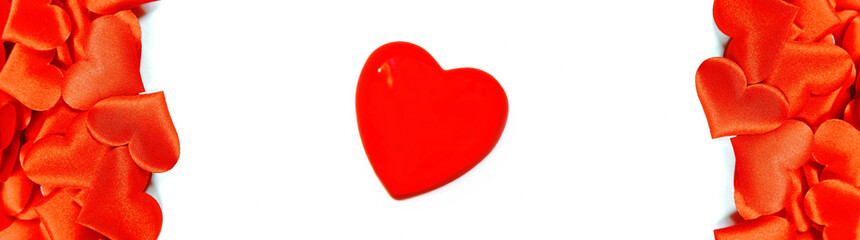 Valentine's Day concept with red hearts.  Luxurious love background. Space for text. Wedding or Valentines Day template banner