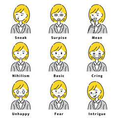 ビジネスウーマン　表情　セット