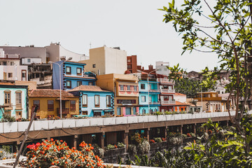 Colorful buildings in a small Spanish town.