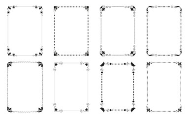 Frame decorative set. Vintage ornamental monogram. Bordure for invitations. Frames line break art design. Vector illustration. Text frames for certificate, menu, book, wedding card design
