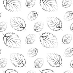 Leaves seamless pattern for wallpaper, textile or packaging. Vector background from botanical elements repeat. attern of leafs black color. Endless foliage illustration.