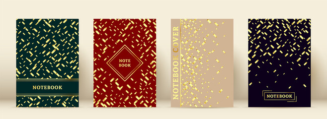 Geometric cover memphis notebook gold stripe set. Lush abstract packaging background serpentine confetti noble shade business gift. Modern shiny book journal album flyer notepad metallic luxury color