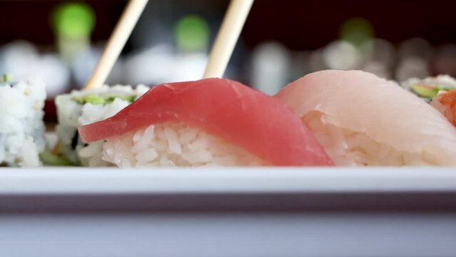 Closeup of Eating Fresh Sushi