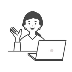 Fototapeta na wymiar ノートパソコンの前で説明をする女性　Woman explaining in front of a laptop computer