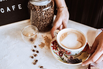 cup of coffee and beans