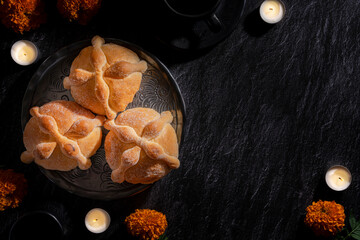 Traditional Mexican bread of the dead also known as 