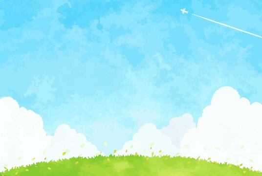 シンプルな手描きの丘と空の風景イラスト