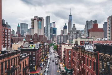 Deurstickers Chinatown en het centrum van Manhattan in New York vanaf de Manhattan-brug © sleg21